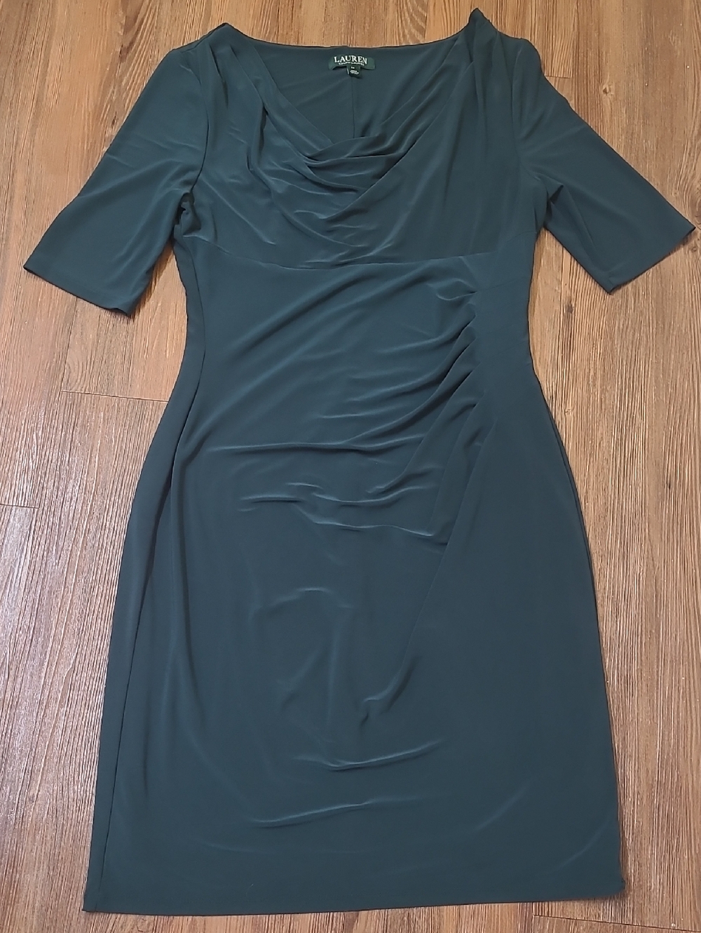 Lauren Ralph Lauren Teal Green Draped Midi Sheath Dress